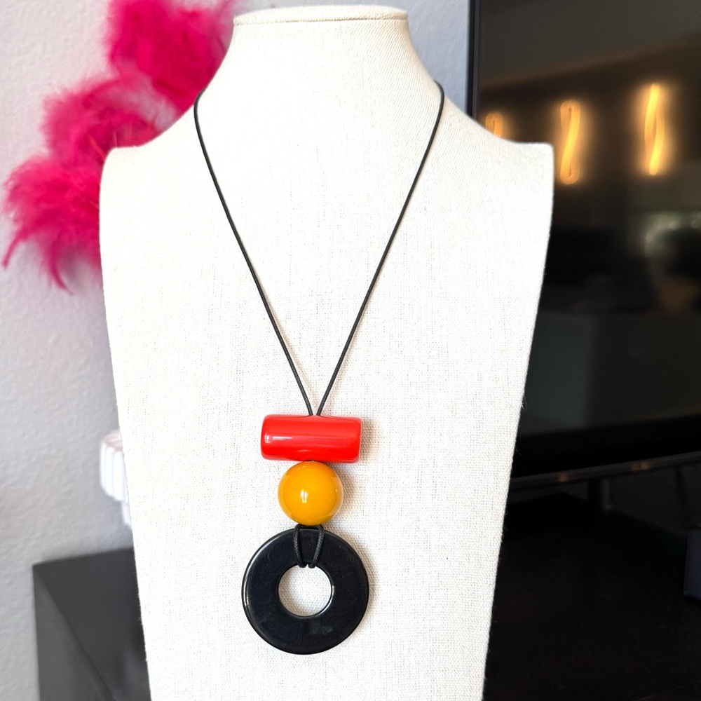 Brazilian Black, Red, and Yellow Pendant Necklace